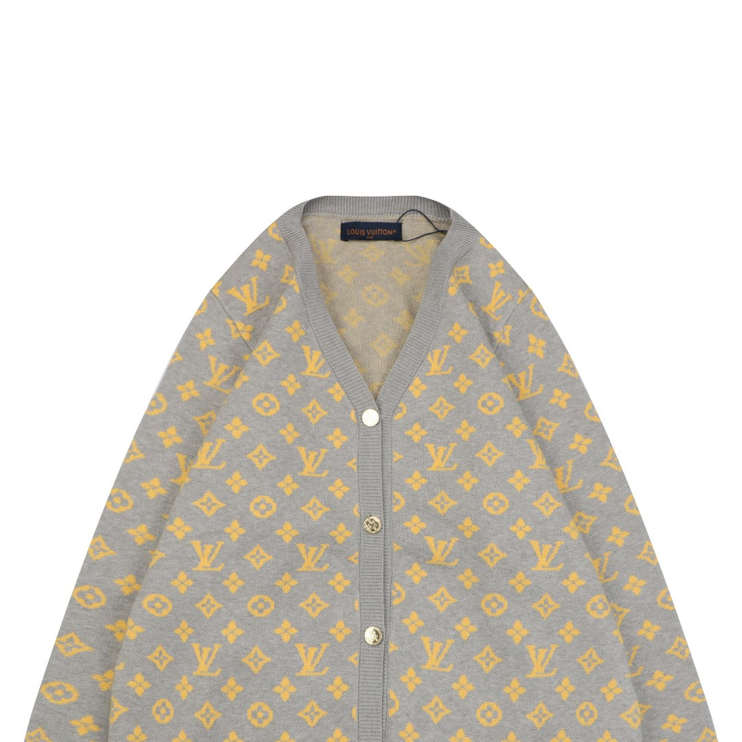 Louis Vuitton All-Over Grey / Gold Monogram Jacquard Cardigan | Grey
