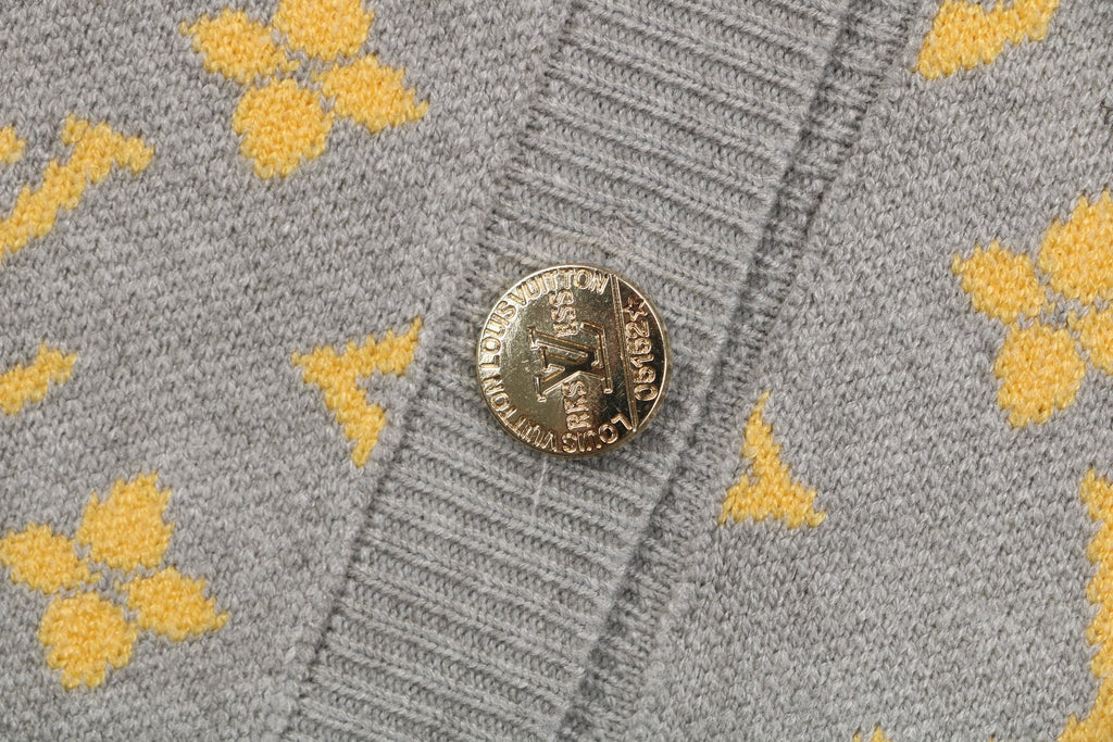 Louis Vuitton All-Over Grey / Gold Monogram Jacquard Cardigan | Grey