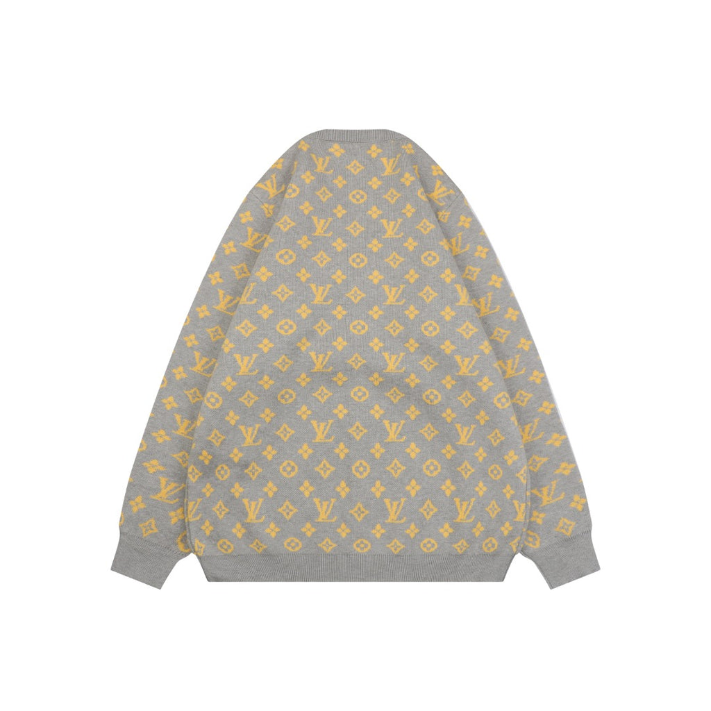 Louis Vuitton All-Over Grey / Gold Monogram Jacquard Cardigan | Grey