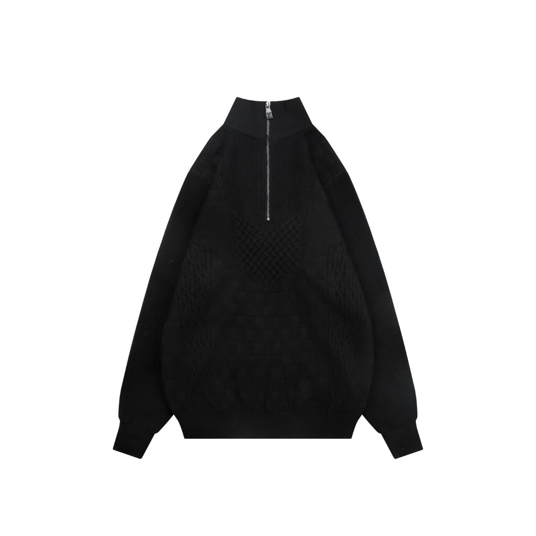 Louis Vuitton Mixed Texture Panel Half-Zip Sweater | Black