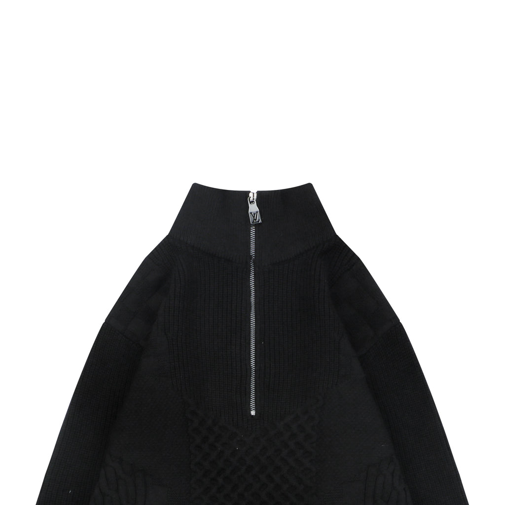 Louis Vuitton Mixed Texture Panel Half-Zip Sweater | Black