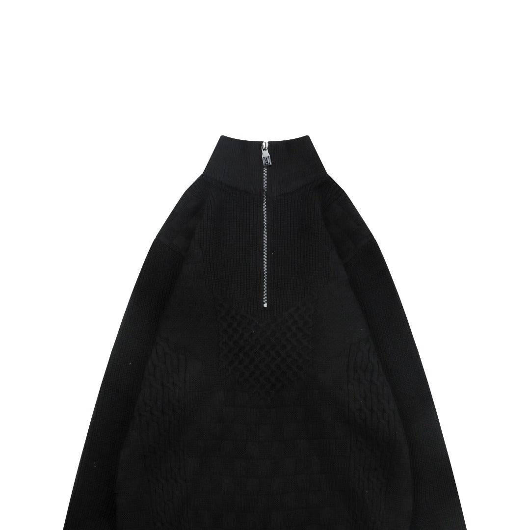 Louis Vuitton Mixed Texture Panel Half-Zip Sweater | Black