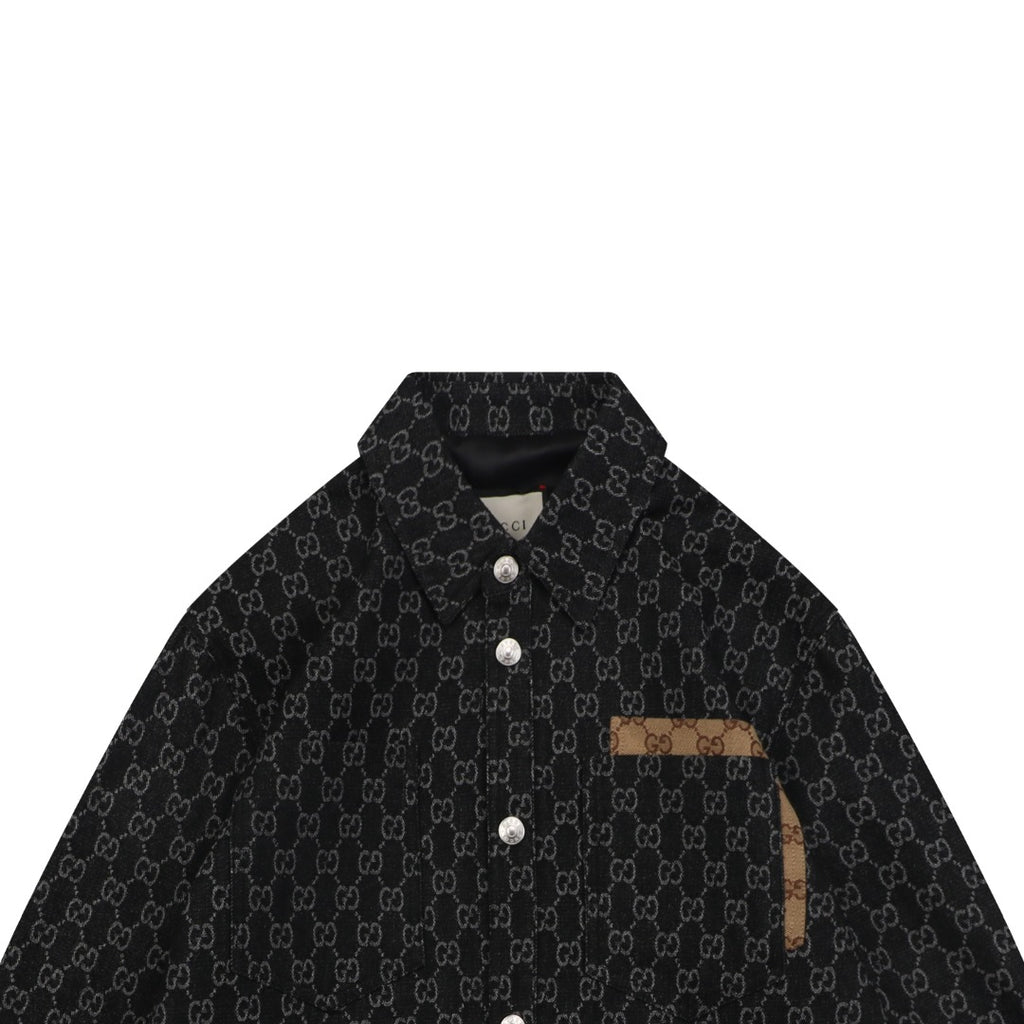 Gucci All-Over GG Supreme Tonal Print Shirt Jacket | Black