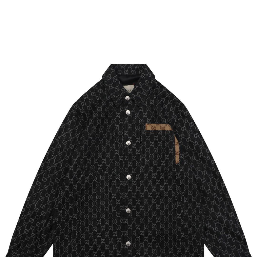 Gucci All-Over GG Supreme Tonal Print Shirt Jacket | Black