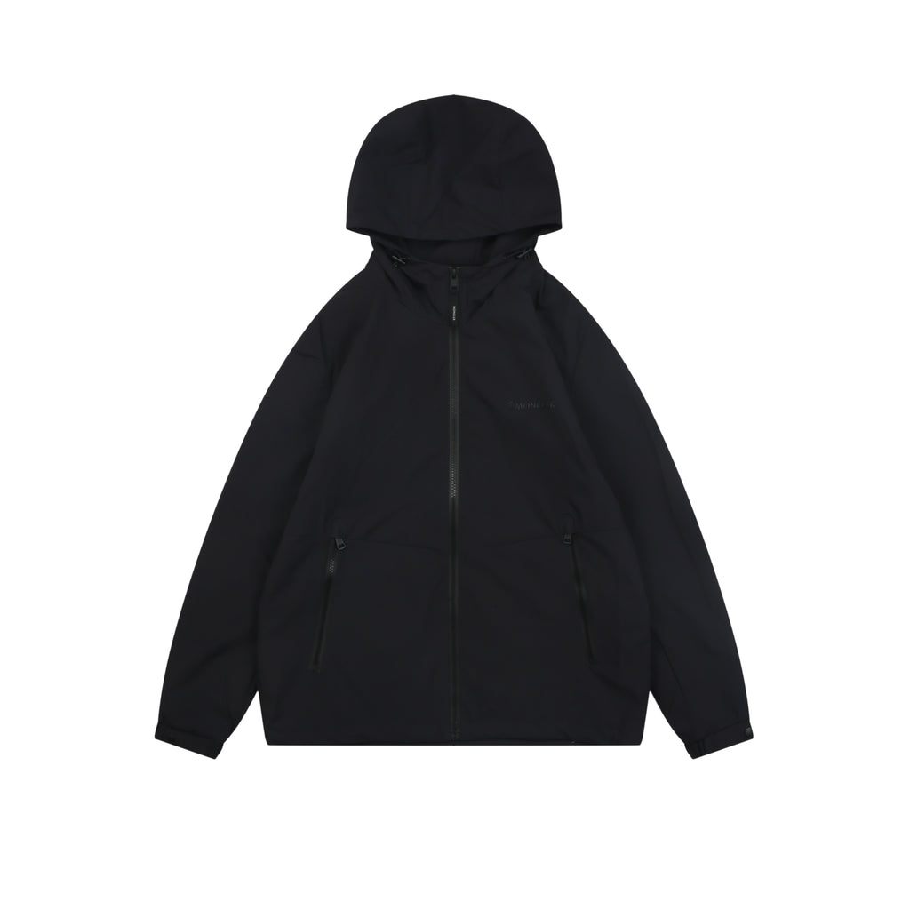 Moncler Tonal Shadow Text Logo Hooded Anorak | Black