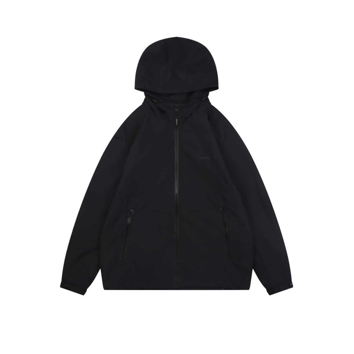 Moncler Tonal Shadow Text Logo Hooded Anorak | Black