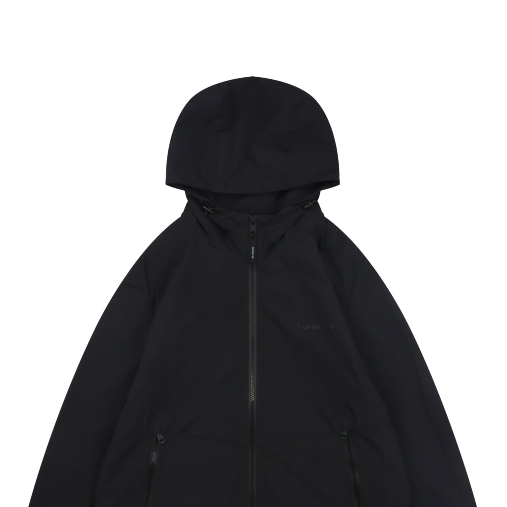 Moncler Tonal Shadow Text Logo Hooded Anorak | Black