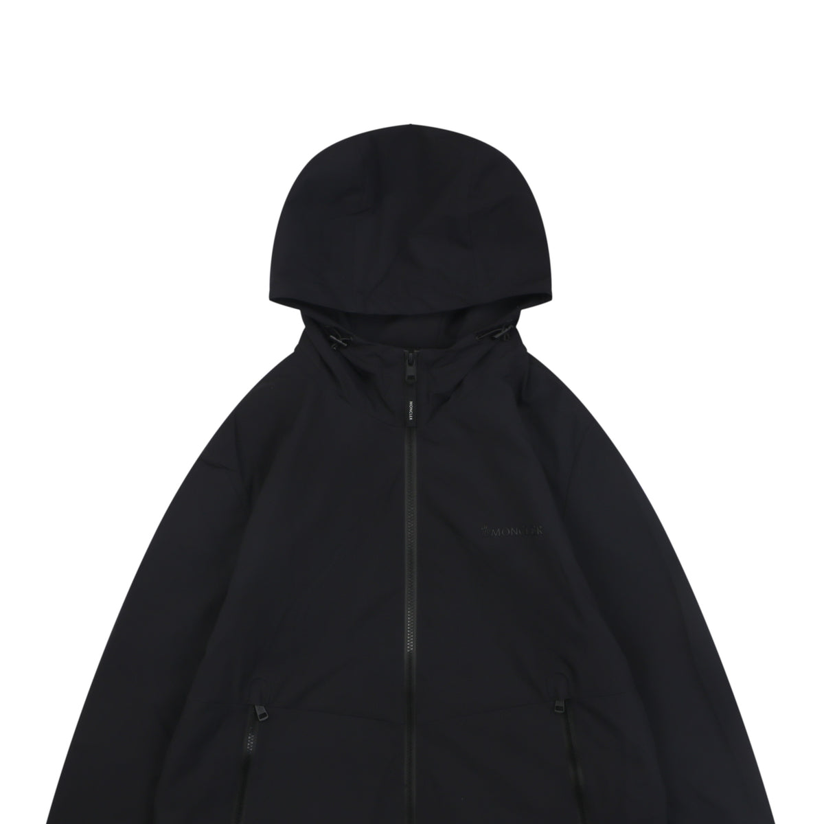 Moncler Tonal Shadow Text Logo Hooded Anorak | Black
