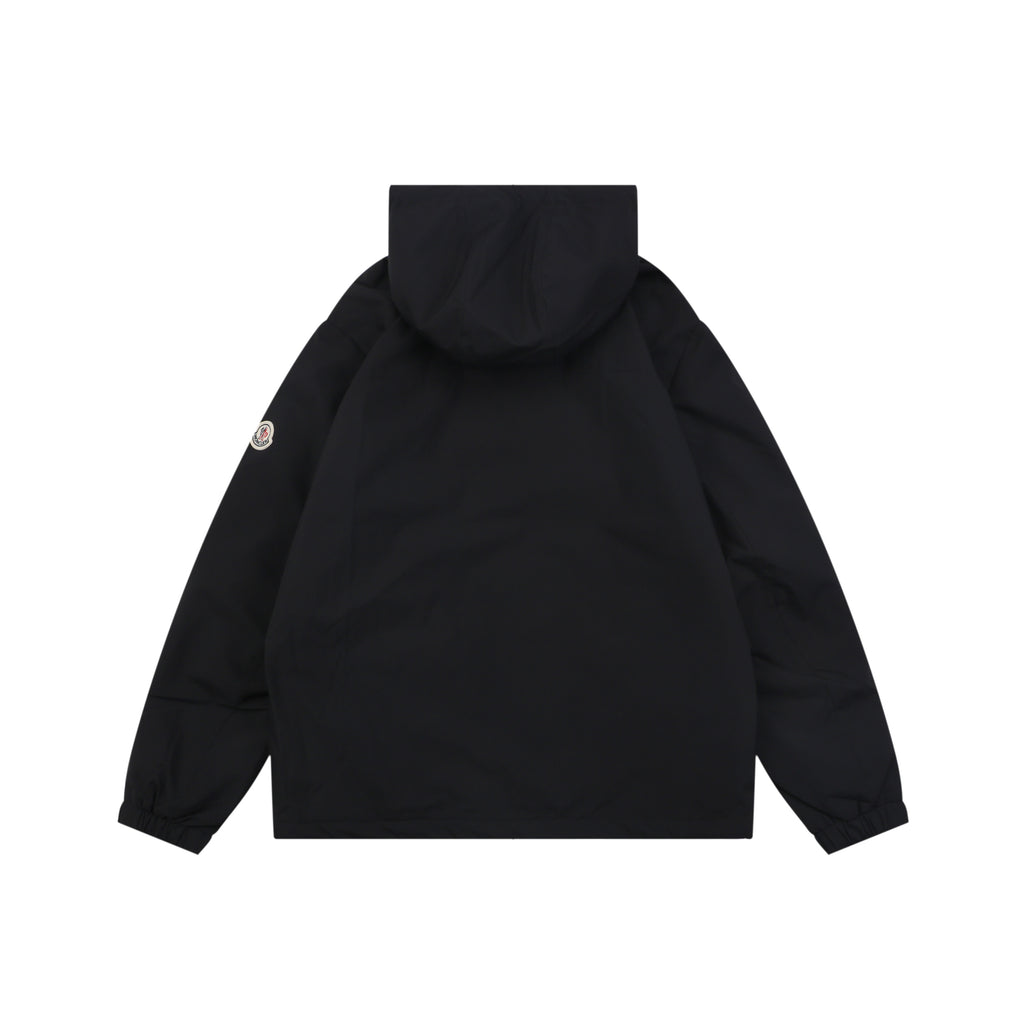 Moncler Tonal Shadow Text Logo Hooded Anorak | Black