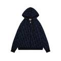 Dior All-Over Macro Oblique Jacquard Hooded Half-Zip Sweatshirt | Navy
