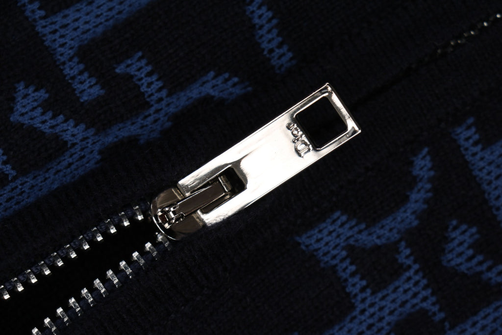 Dior All-Over Macro Oblique Jacquard Hooded Half-Zip Sweatshirt | Navy