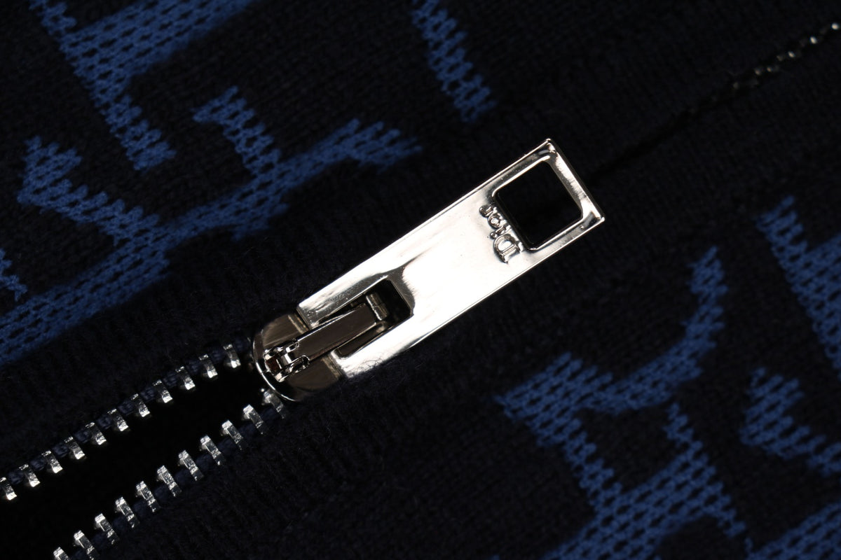 Dior All-Over Macro Oblique Jacquard Hooded Half-Zip Sweatshirt | Navy