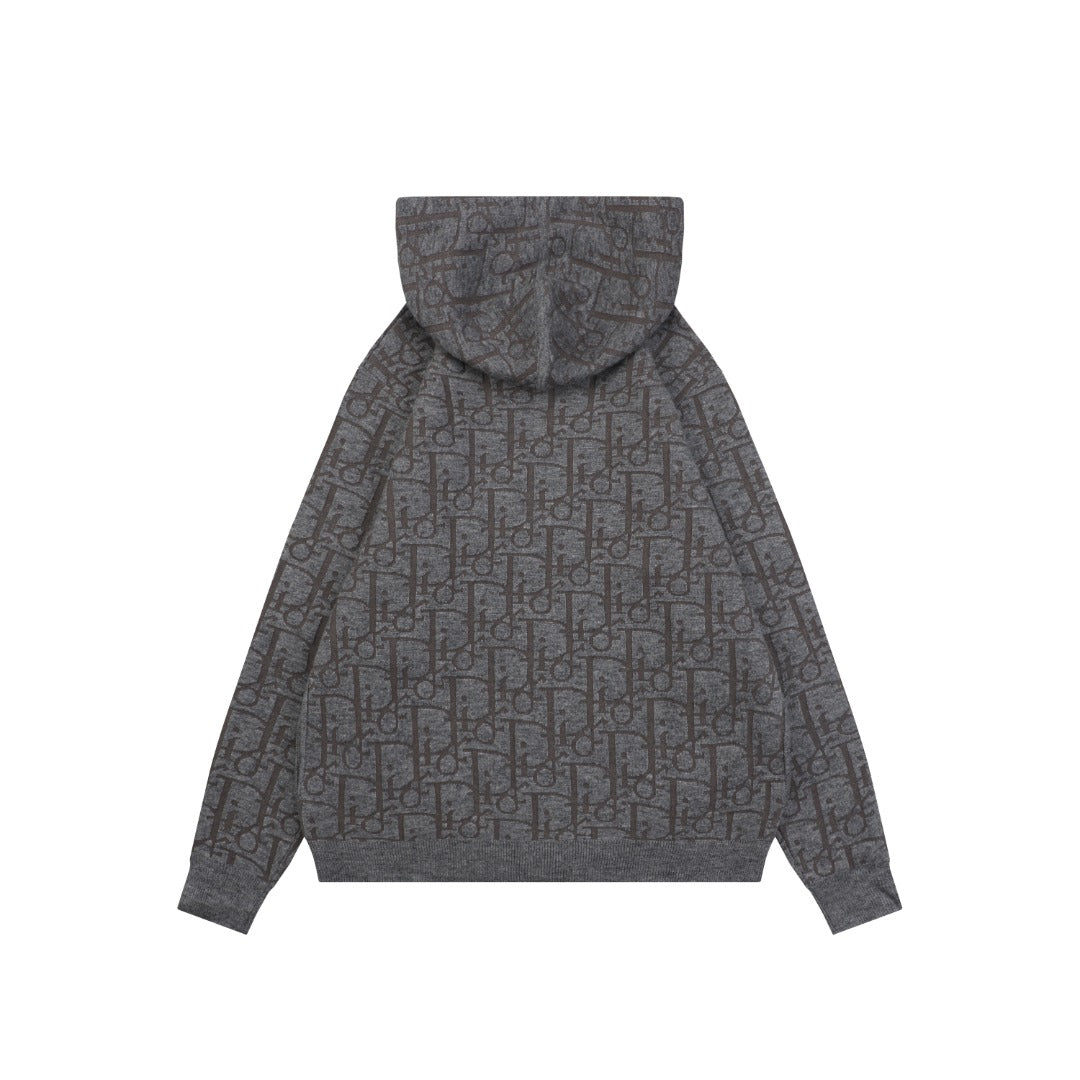 Dior All-Over Macro Oblique Jacquard Hooded Full-Zip Sweatshirt | Grey