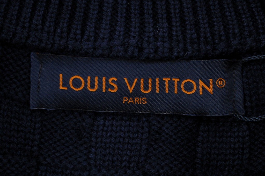 Louis Vuitton Mixed Texture Checkerboard Panel Half-Zip Sweater | Black