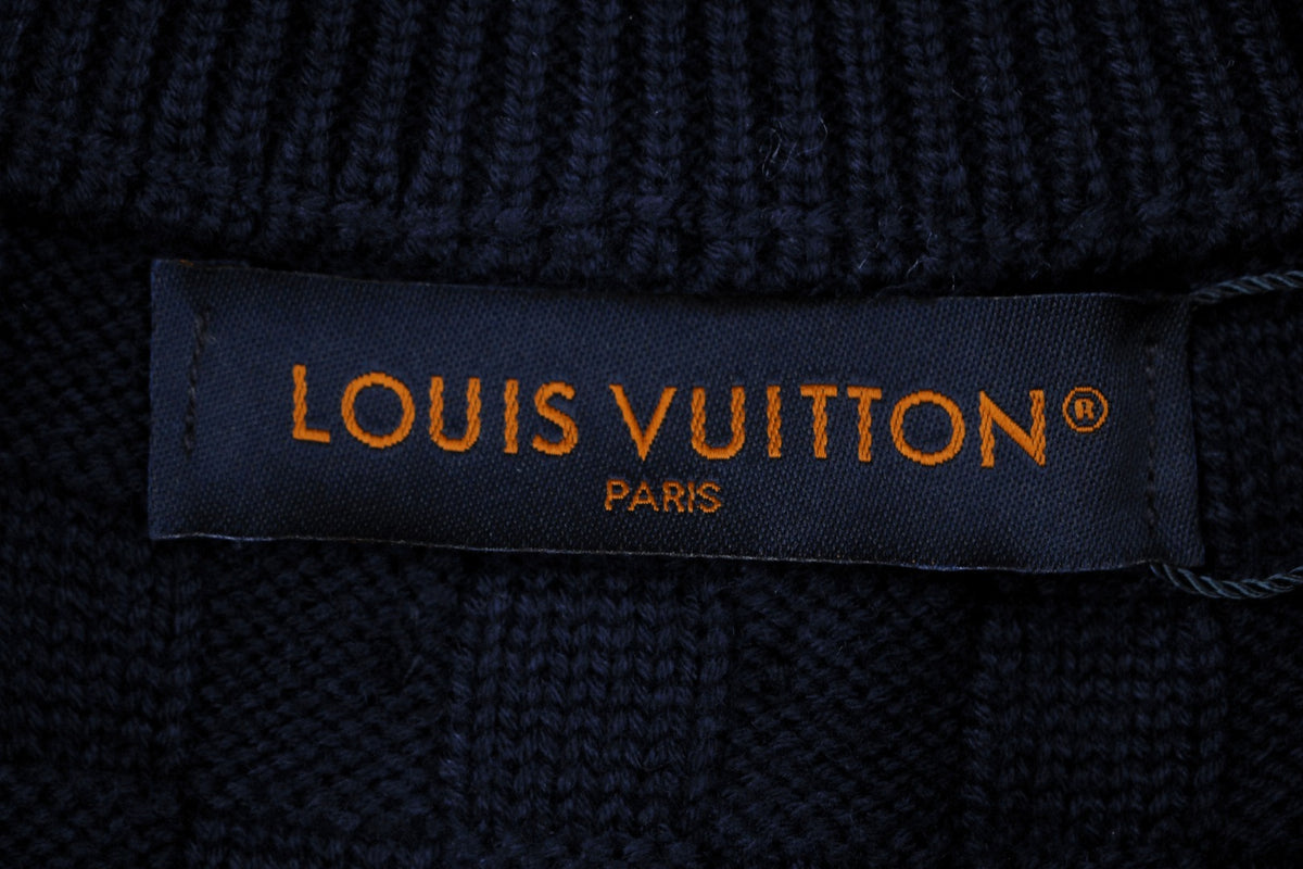 Louis Vuitton Mixed Texture Checkerboard Panel Half-Zip Sweater | Black