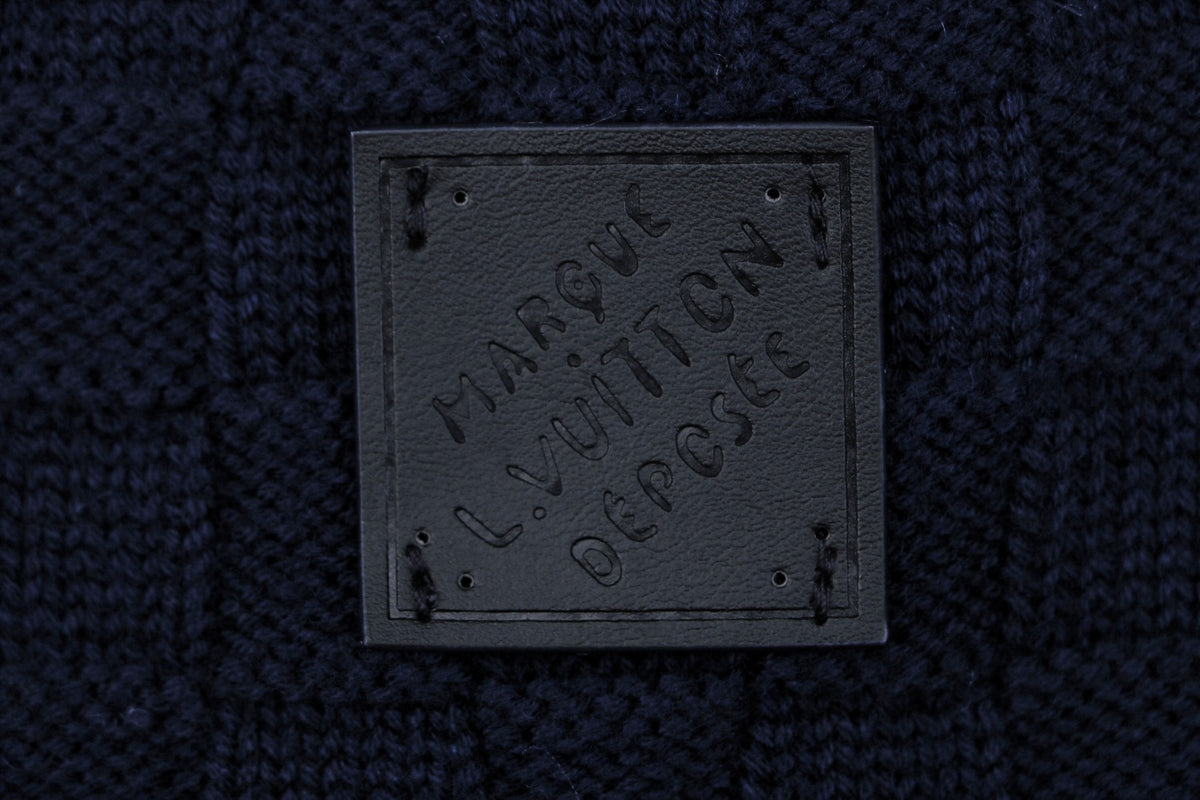 Louis Vuitton Mixed Texture Checkerboard Panel Half-Zip Sweater | Black