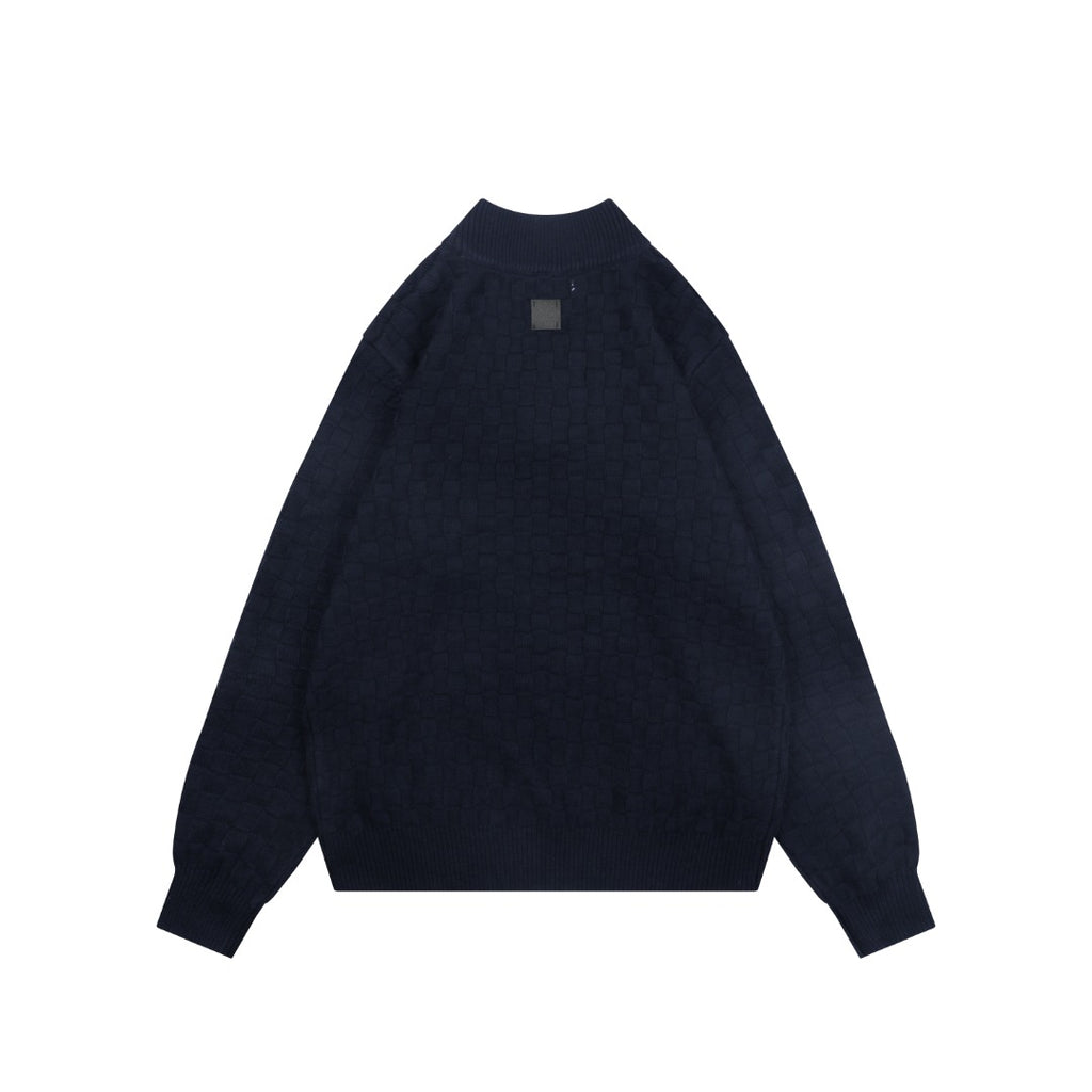 Louis Vuitton Mixed Texture Checkerboard Panel Half-Zip Sweater | Black