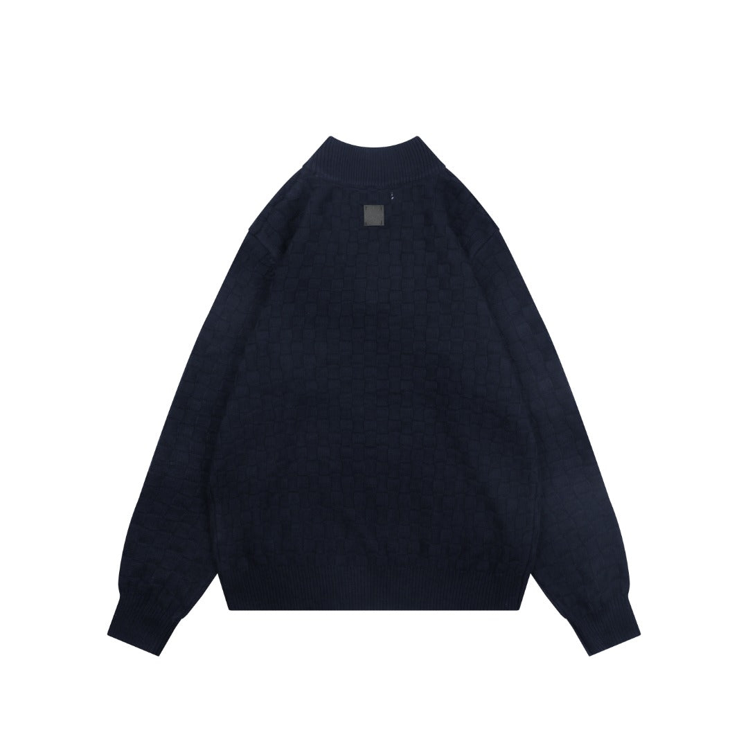 Louis Vuitton Mixed Texture Checkerboard Panel Half-Zip Sweater | Black