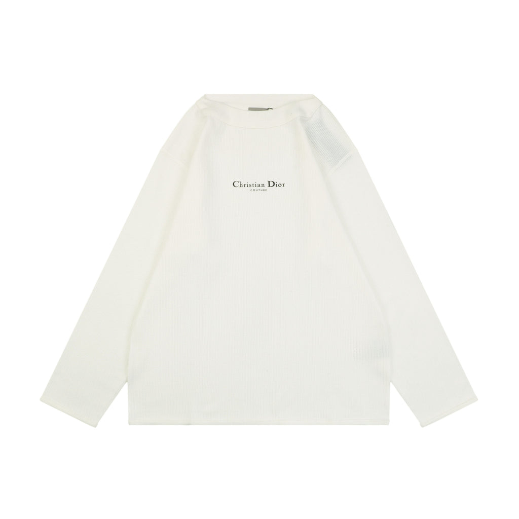 Dior CD Logo Waffle-Knit Wide-Collar Sweater in White