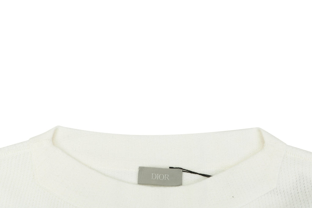 Dior CD Logo Waffle-Knit Wide-Collar Sweater in White