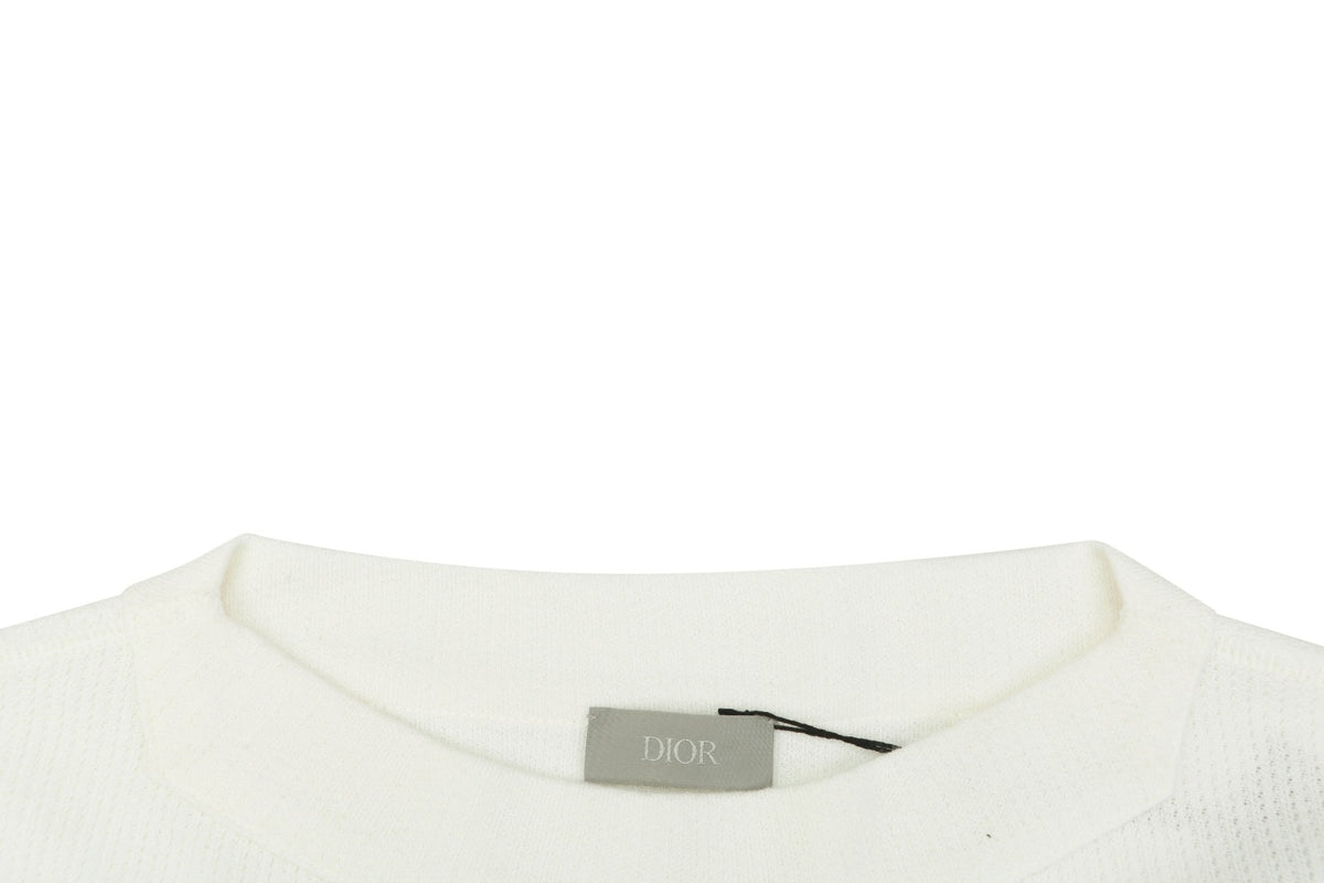 Dior CD Logo Waffle-Knit Wide-Collar Sweater in White