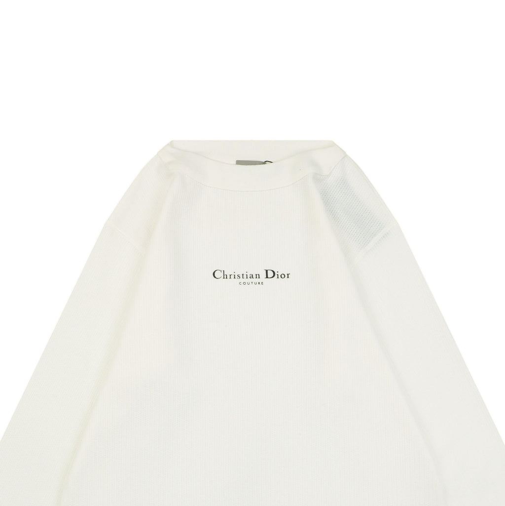 Dior CD Logo Waffle-Knit Wide-Collar Sweater in White