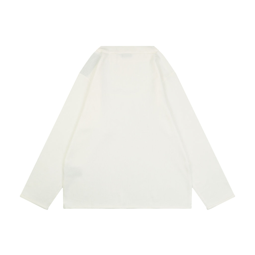 Dior CD Logo Waffle-Knit Wide-Collar Sweater in White