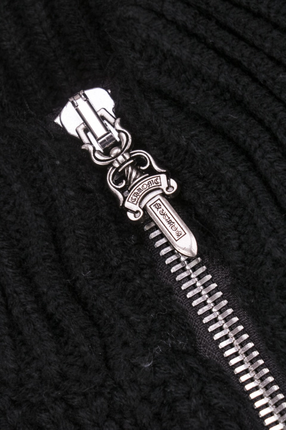 Chrome Hearts FW23 Leather Cross Patch Wool Zip Cardigan Jacket in Black