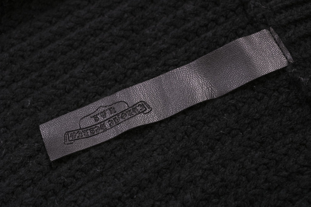 Chrome Hearts FW23 Leather Cross Patch Wool Zip Cardigan Jacket in Black
