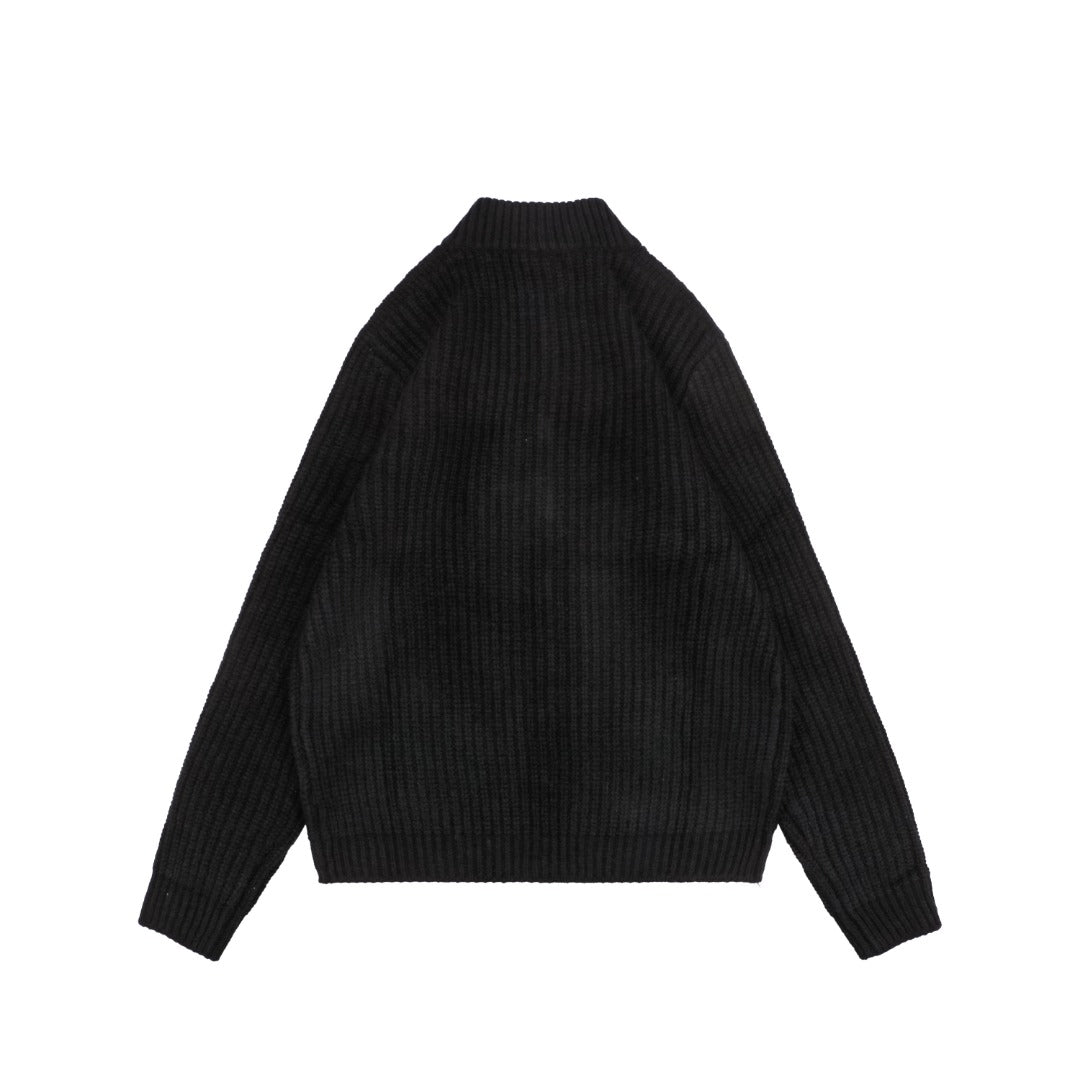 Chrome Hearts FW23 Leather Cross Patch Wool Zip Cardigan Jacket in Black