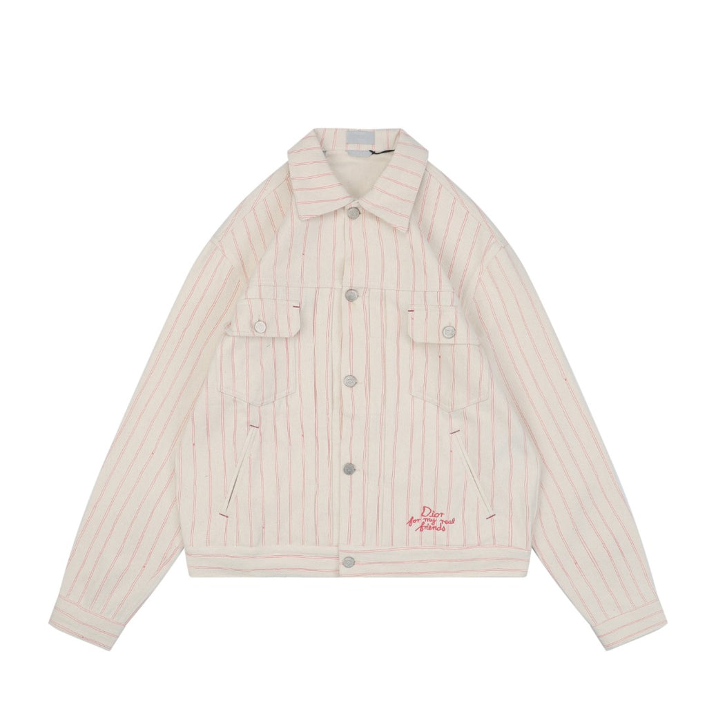 Dior FW25 Collaborative Pink Pinstripe Dio Letter Jacket