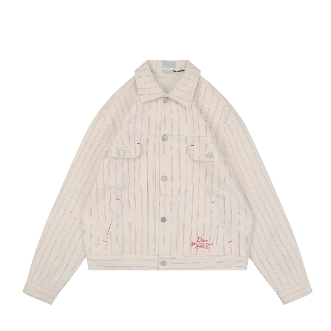 Dior FW25 Collaborative Pink Pinstripe Dio Letter Jacket