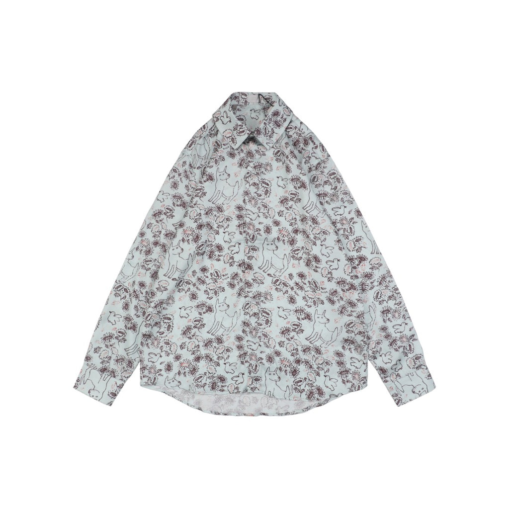 Dior SS25 Floral Puppy Print Long-Sleeve Shirt