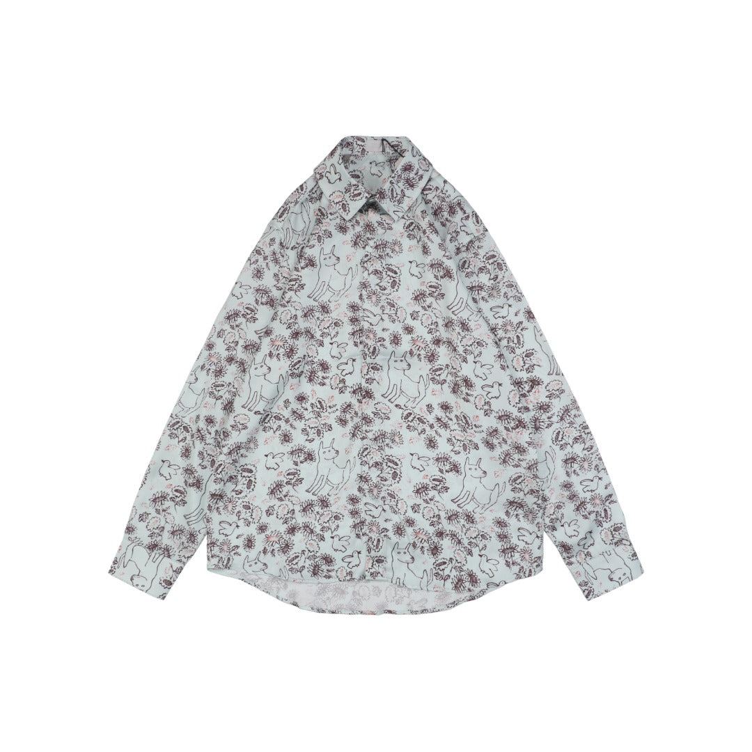 Dior SS25 Floral Puppy Print Long-Sleeve Shirt