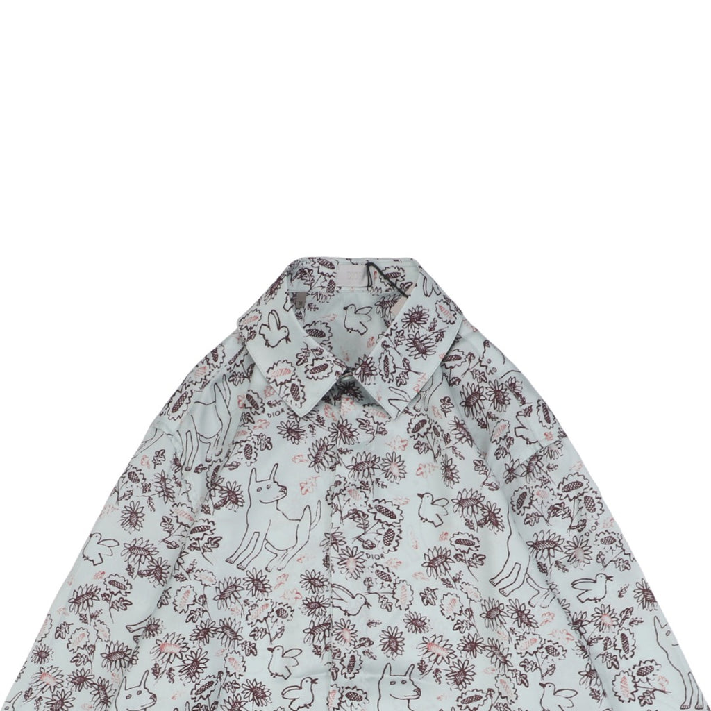 Dior SS25 Floral Puppy Print Long-Sleeve Shirt