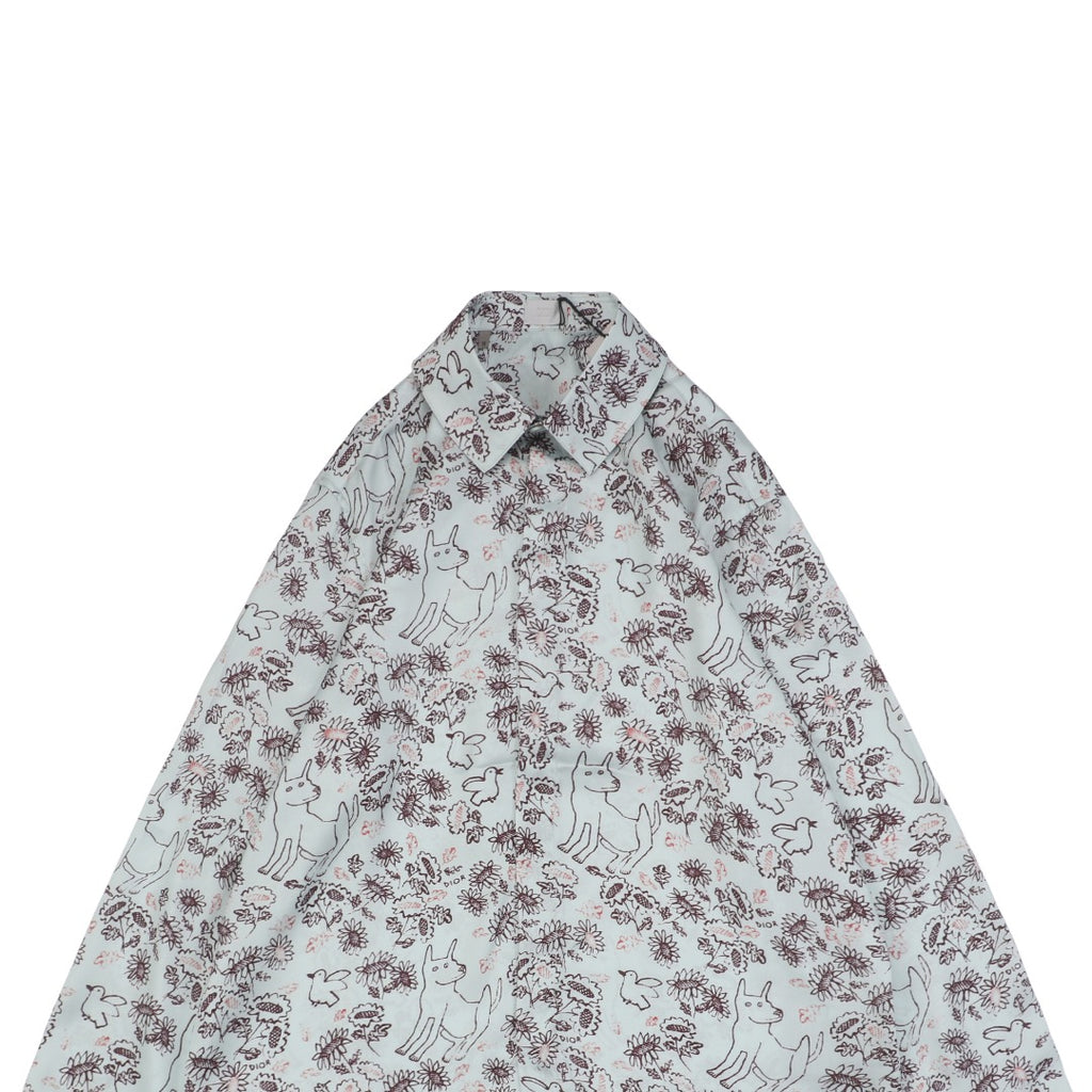 Dior SS25 Floral Puppy Print Long-Sleeve Shirt