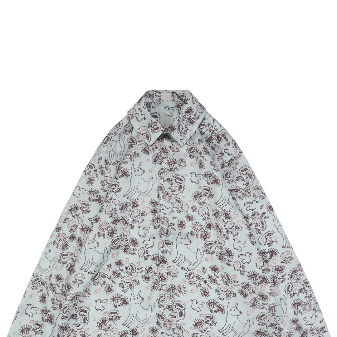Dior SS25 Floral Puppy Print Long-Sleeve Shirt