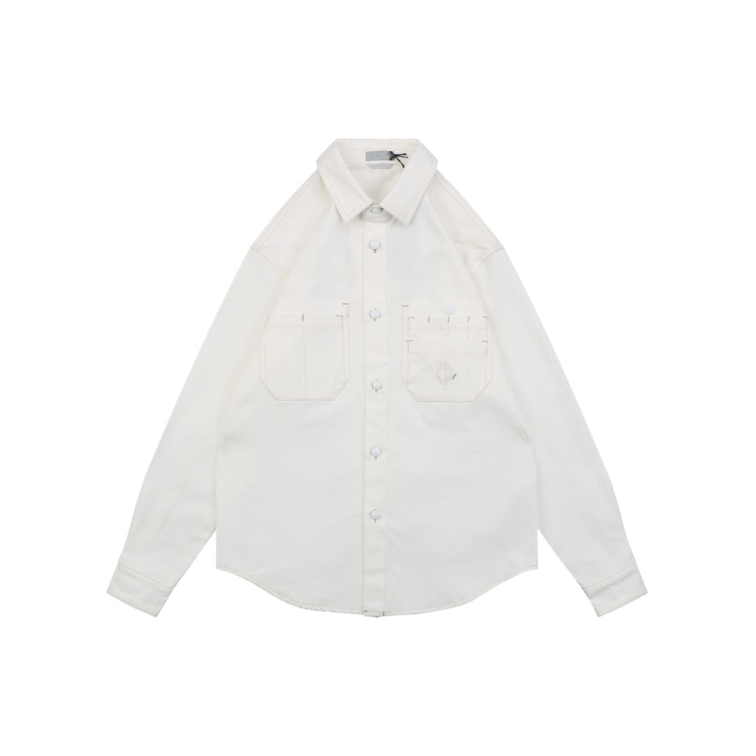 Dior FW25 CD Pocket Bartack Long-Sleeve Shirt in White