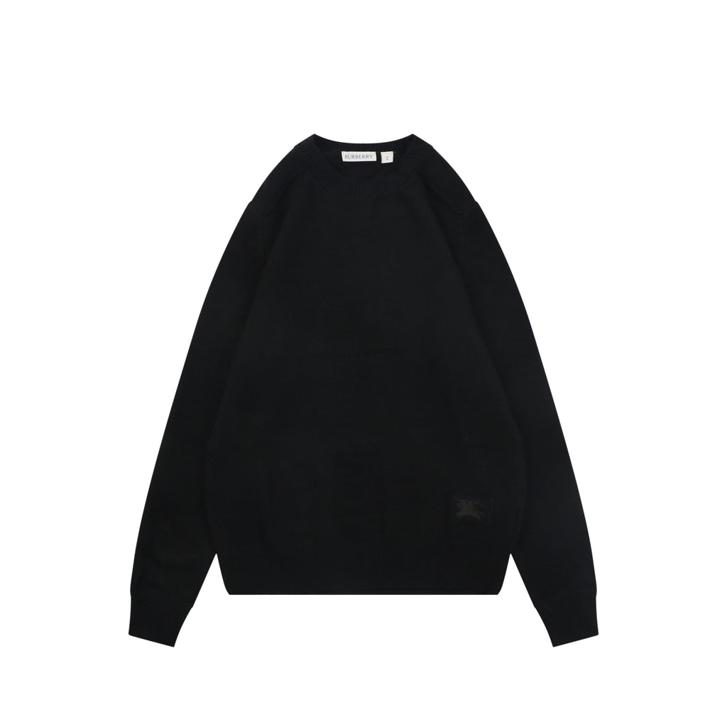 Burberry Equestrian Knight Lower-Hem Crewneck Sweater in Black
