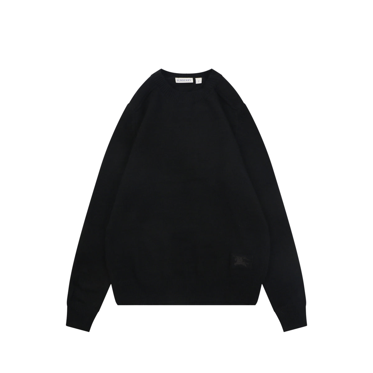 Burberry Equestrian Knight Lower-Hem Crewneck Sweater in Black
