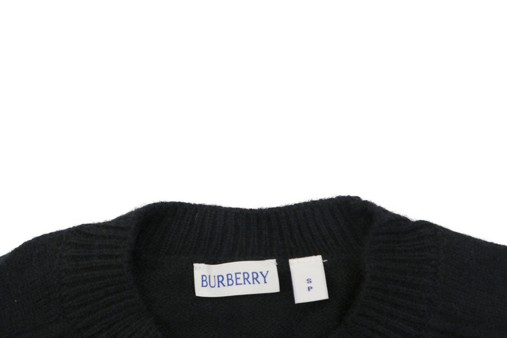 Burberry Equestrian Knight Lower-Hem Crewneck Sweater in Black