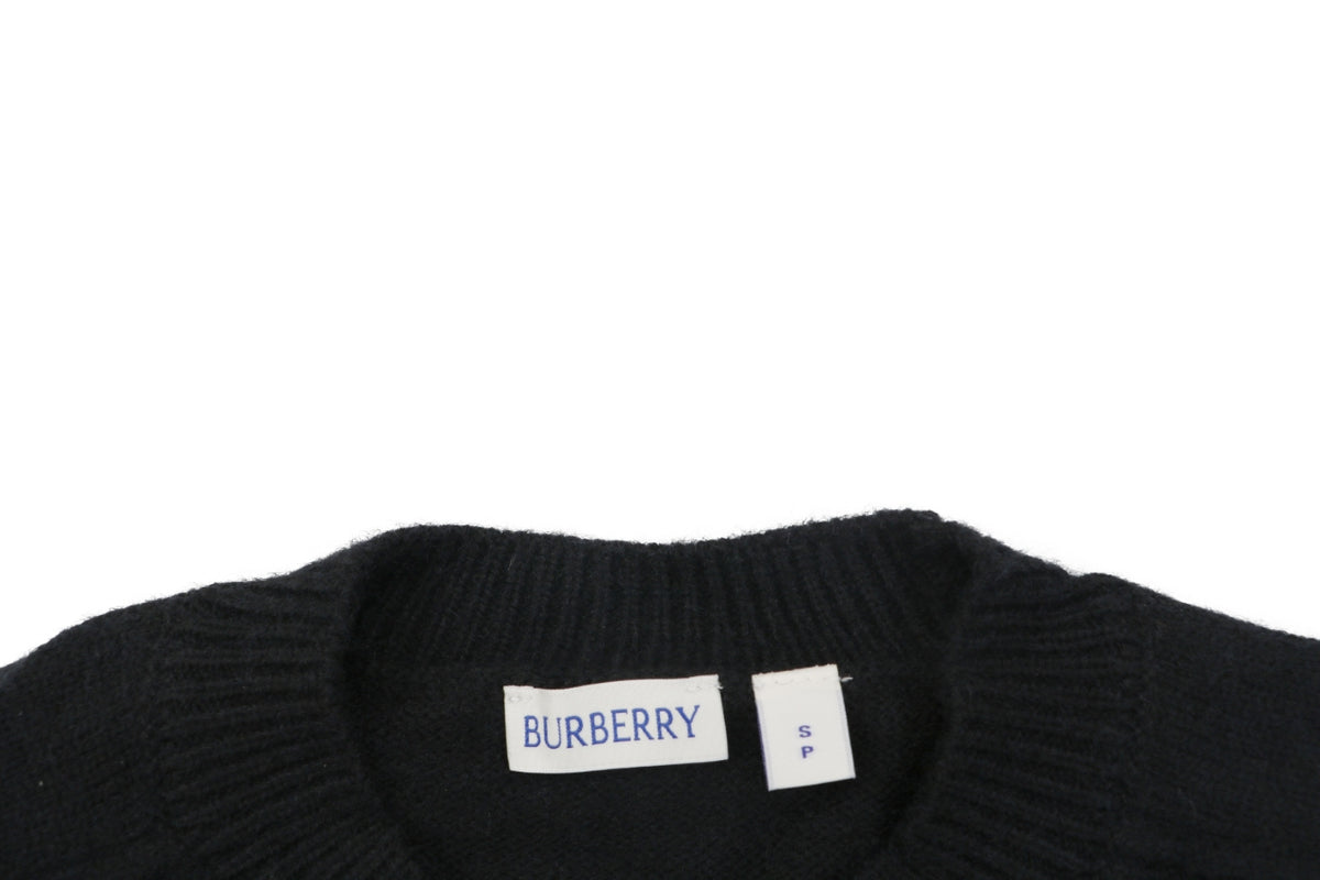 Burberry Equestrian Knight Lower-Hem Crewneck Sweater in Black
