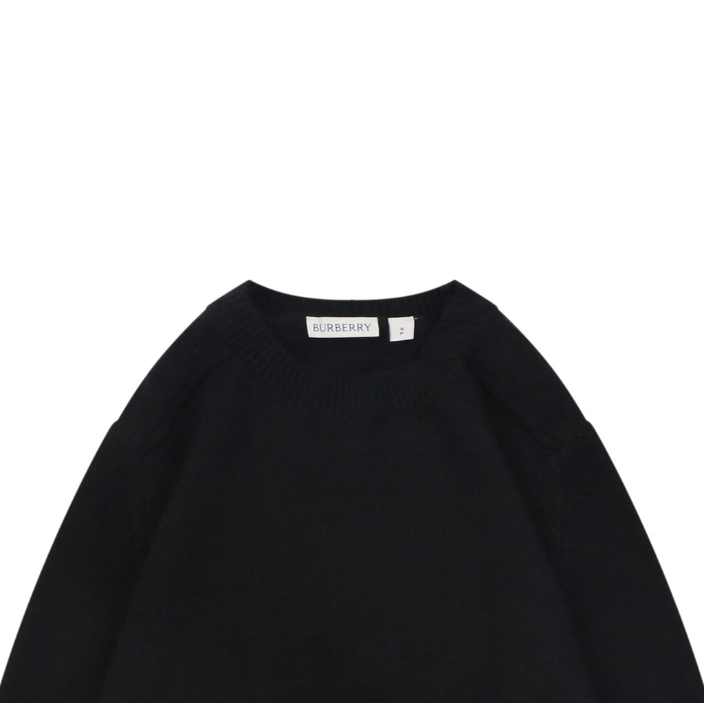 Burberry Equestrian Knight Lower-Hem Crewneck Sweater in Black