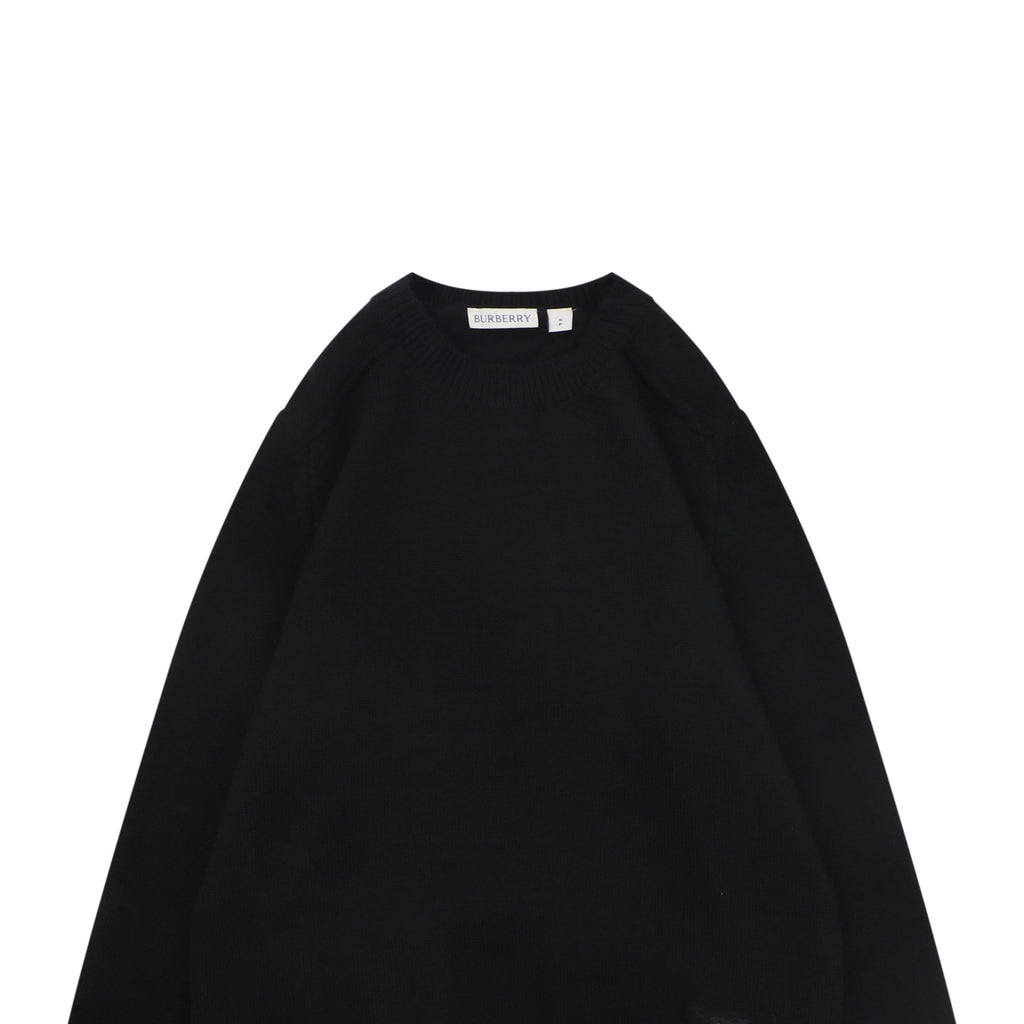 Burberry Equestrian Knight Lower-Hem Crewneck Sweater in Black