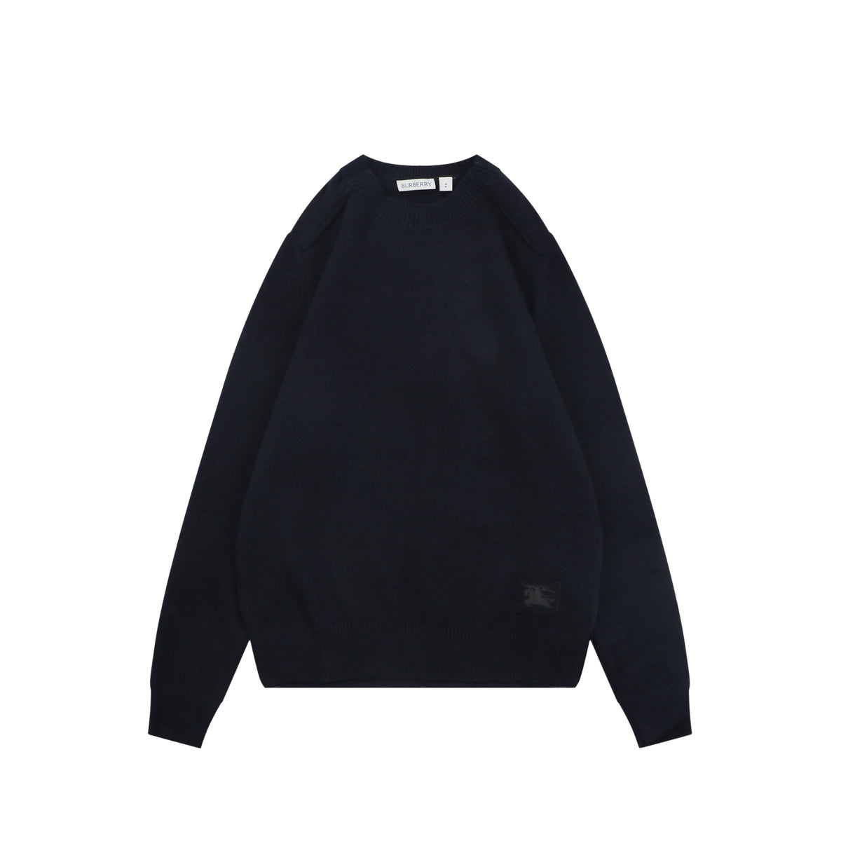Burberry Equestrian Knight Lower-Hem Crewneck Sweater in Navy