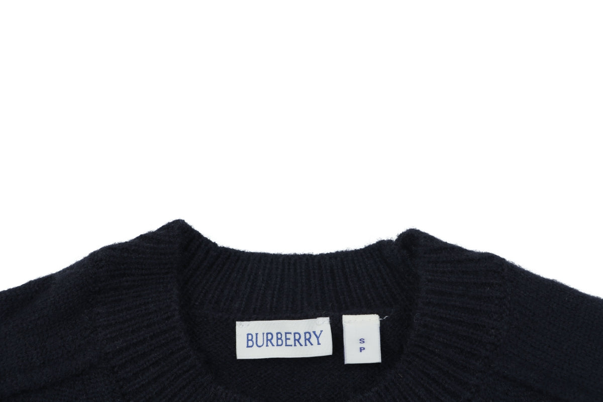 Burberry Equestrian Knight Lower-Hem Crewneck Sweater in Navy