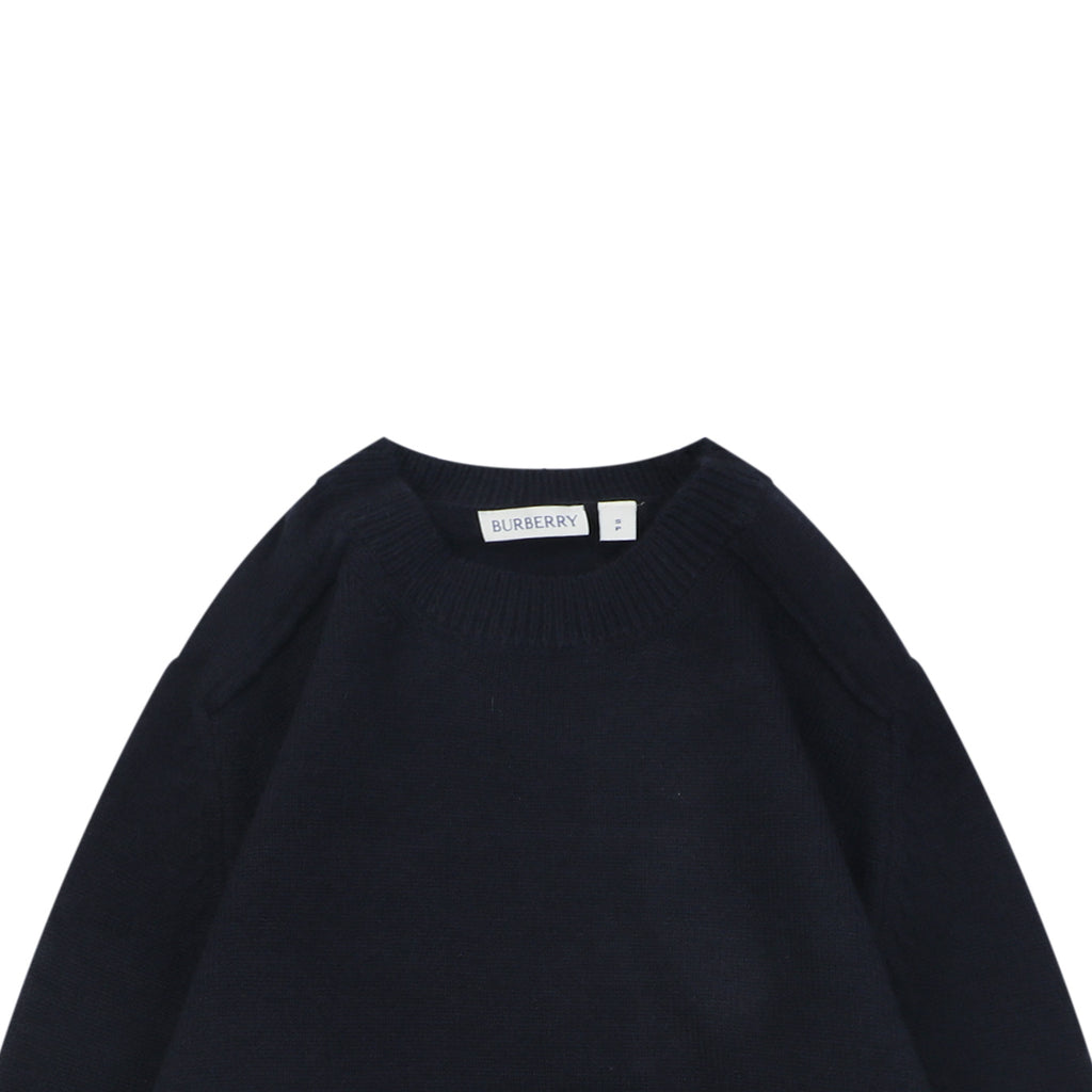 Burberry Equestrian Knight Lower-Hem Crewneck Sweater in Navy