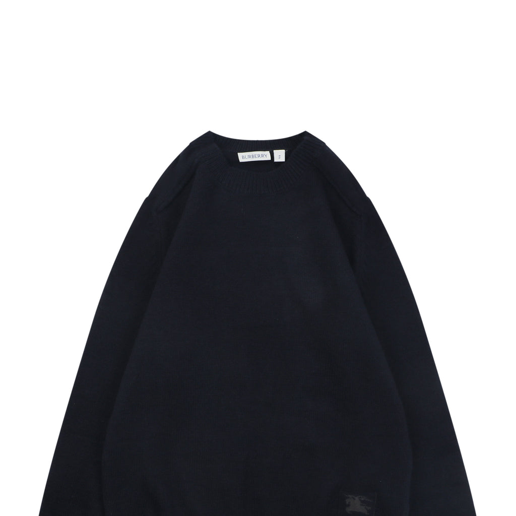 Burberry Equestrian Knight Lower-Hem Crewneck Sweater in Navy