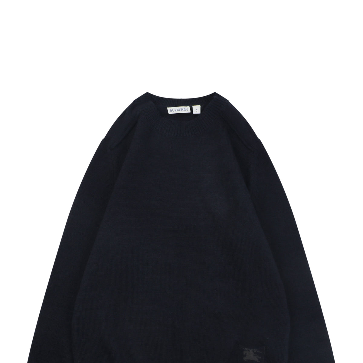 Burberry Equestrian Knight Lower-Hem Crewneck Sweater in Navy