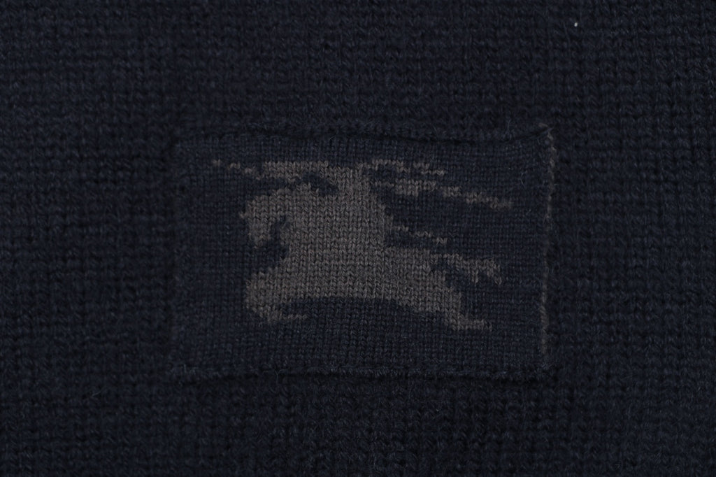 Burberry Equestrian Knight Lower-Hem Crewneck Sweater in Navy